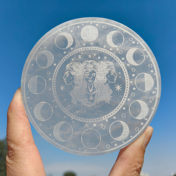 Selenite Twelve Zodiac Signs Disc