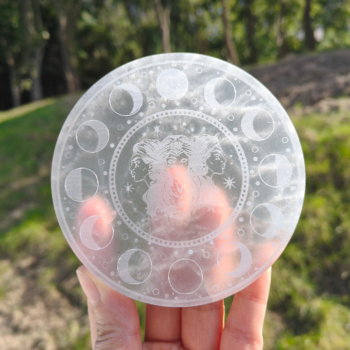 Selenite Twelve Zodiac Signs Disc