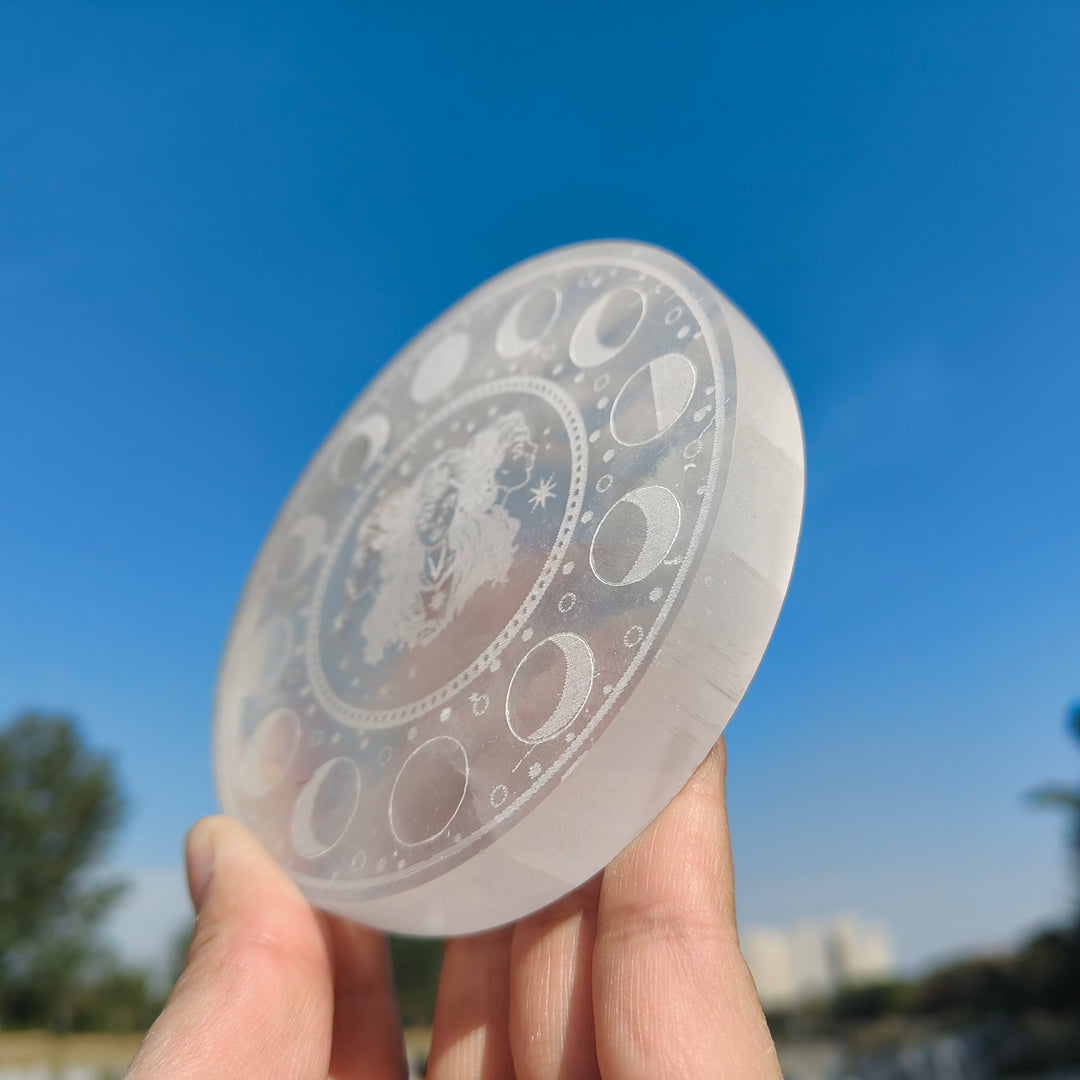 Selenite Twelve Zodiac Signs Disc