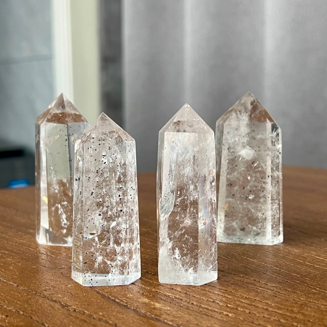 Clear Quartz Point with Black Mica,Unique Crystal