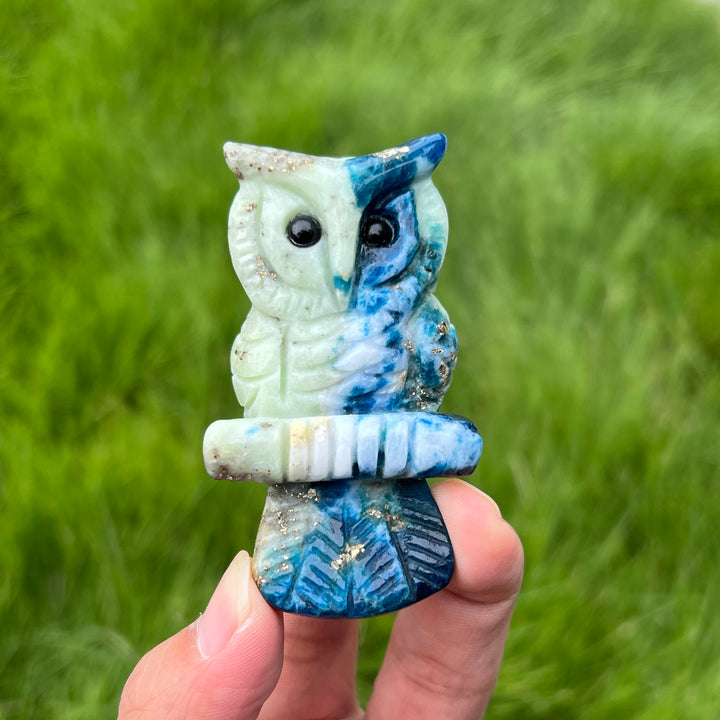 Natural Green and Blue Sodalite Owl