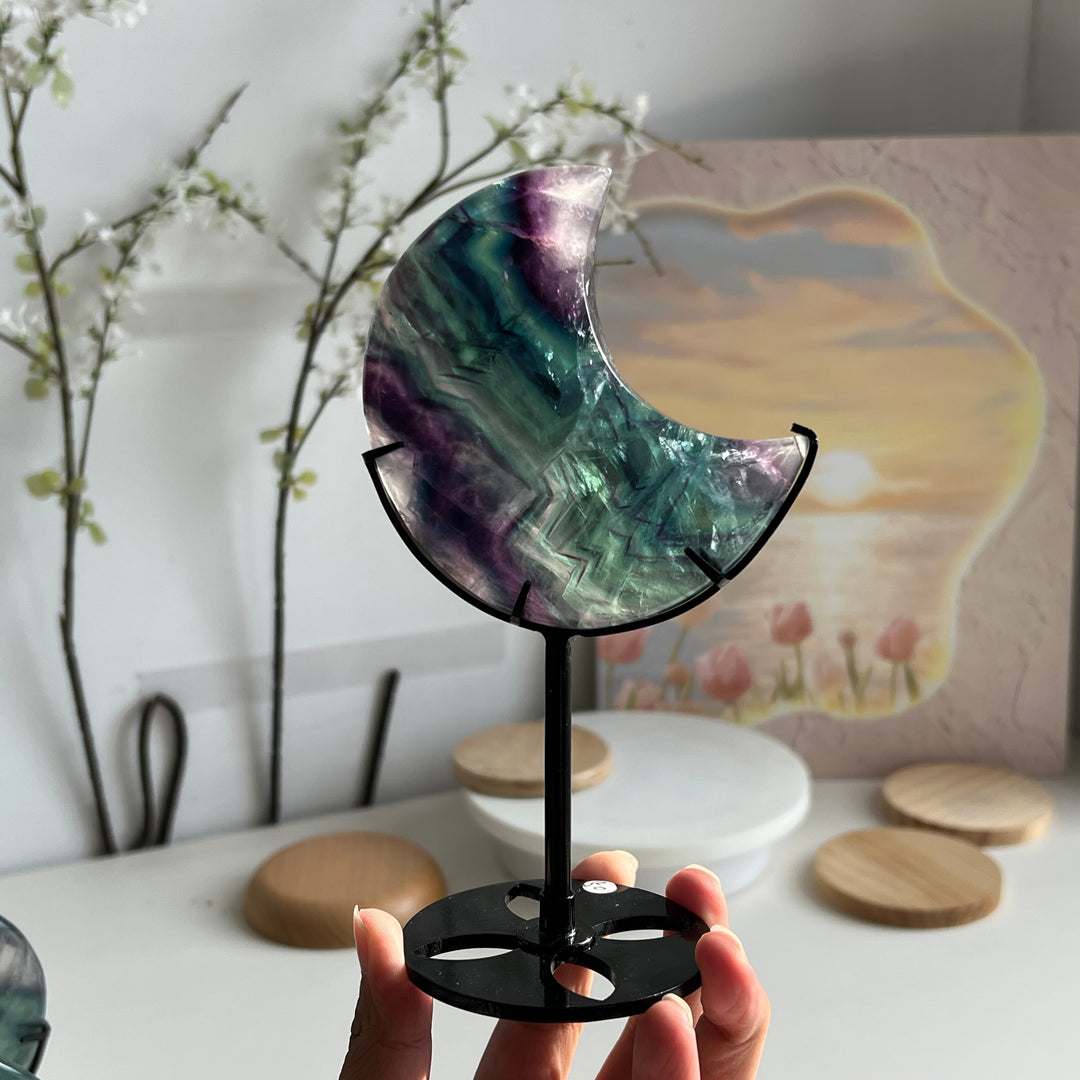 Unique,Natural Rainbow Fluorite Moon