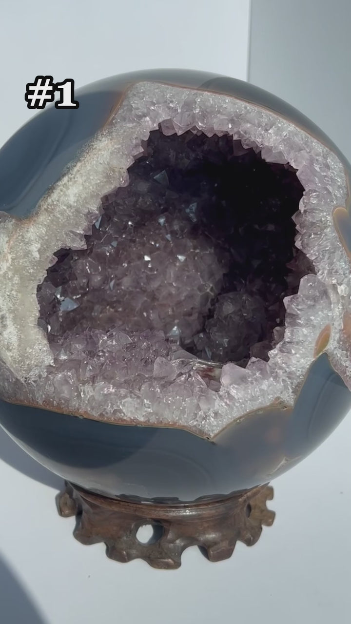 Large Agate with Amethyst Geode Sphere