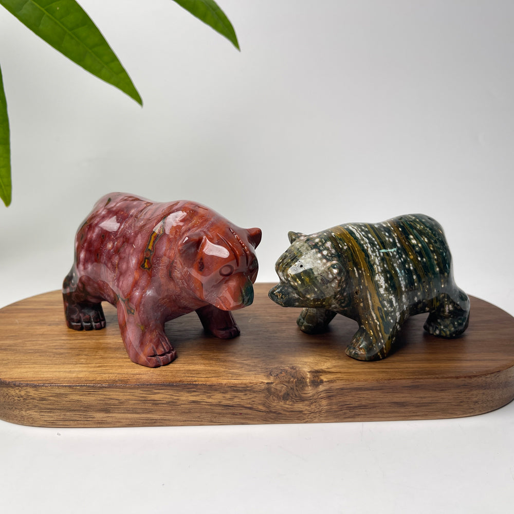 Unique, Natural Crystal Lovely Ocean Jasper Bear Carving