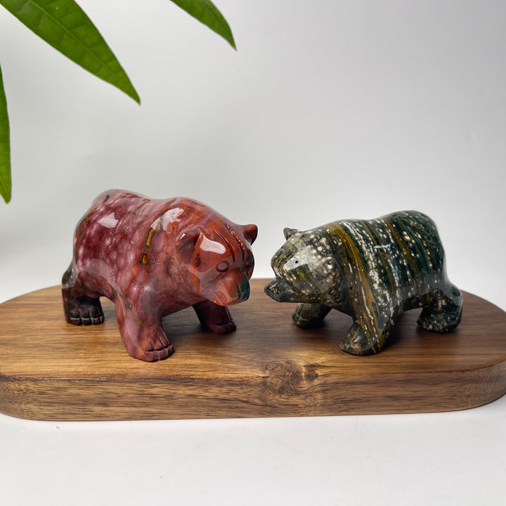 Unique, Natural Crystal Lovely Ocean Jasper Bear Carving