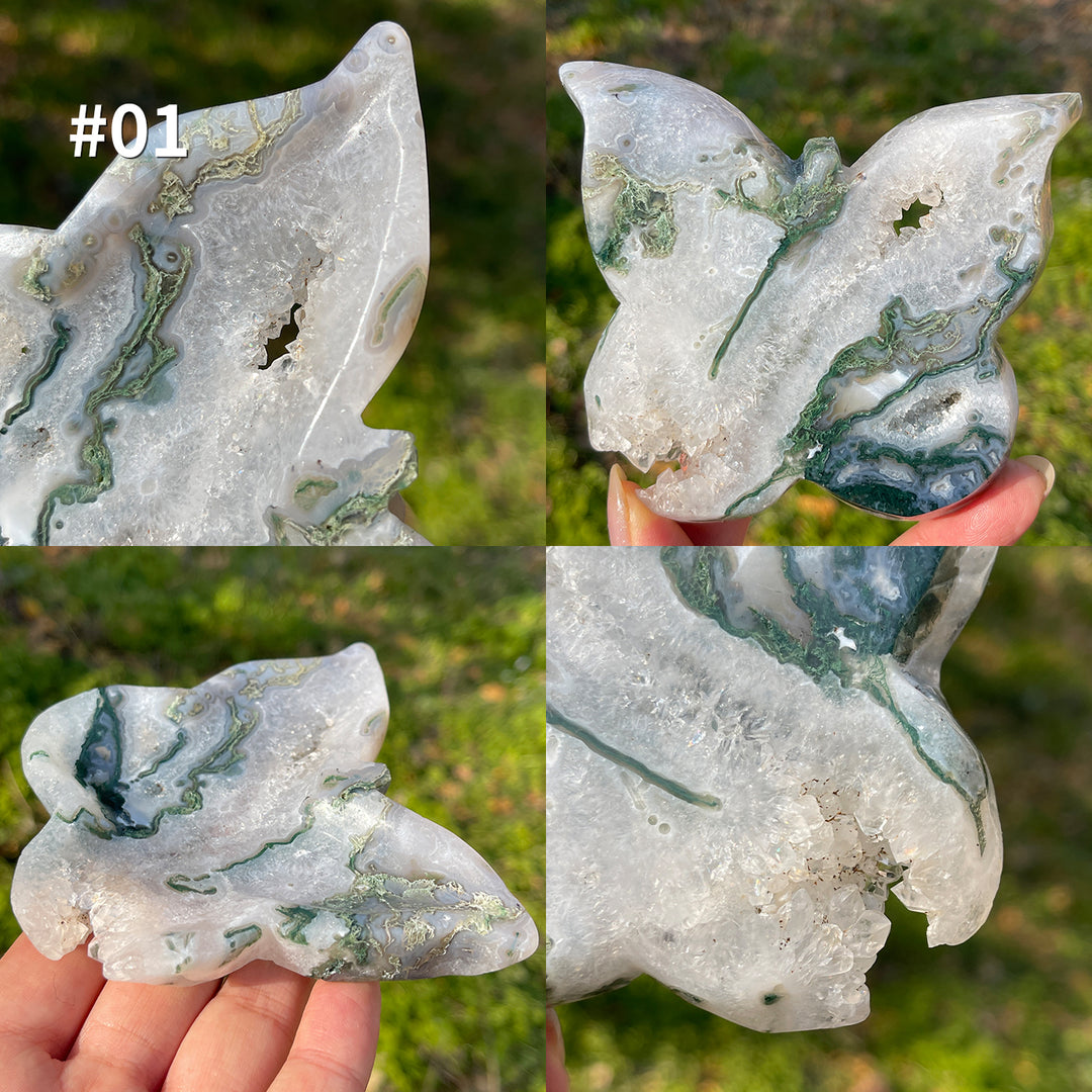 Unique,Natural Moss Agate Butterfly Bowl