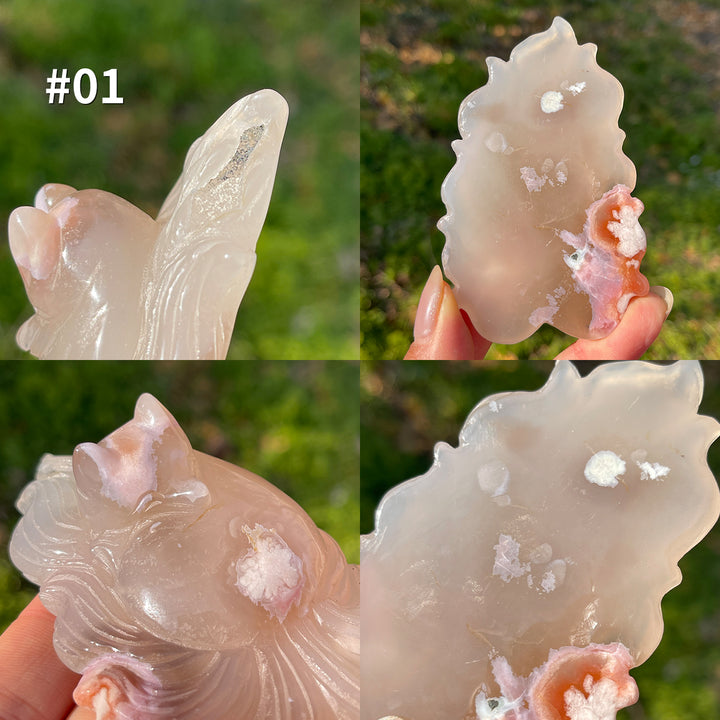 Unique,Natural Crystal Flower Agate Nine-Tailed Fox
