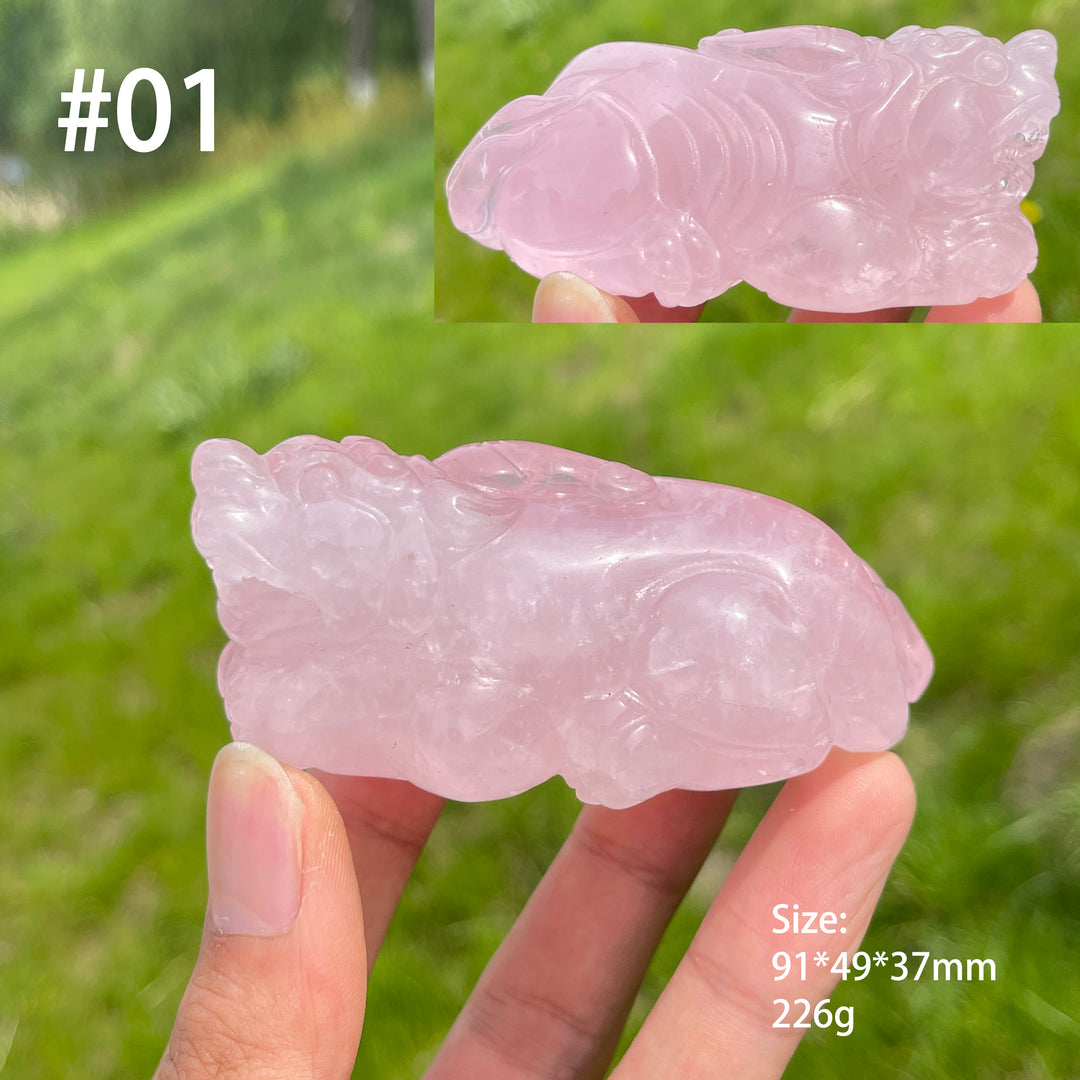 Unique,Natural Rose Quartz Crystal Pixiu Carving