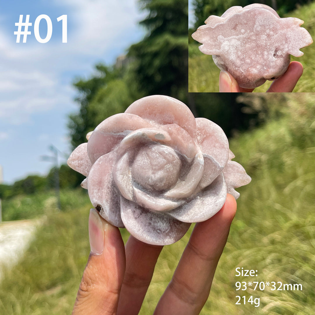 Unique,Natural Crystal Pink Amethyst Peony Flower Carving