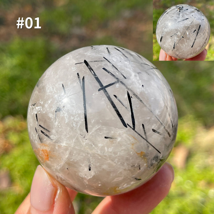 Unique,Natural Crystal Quartz Tourmaline Sphere