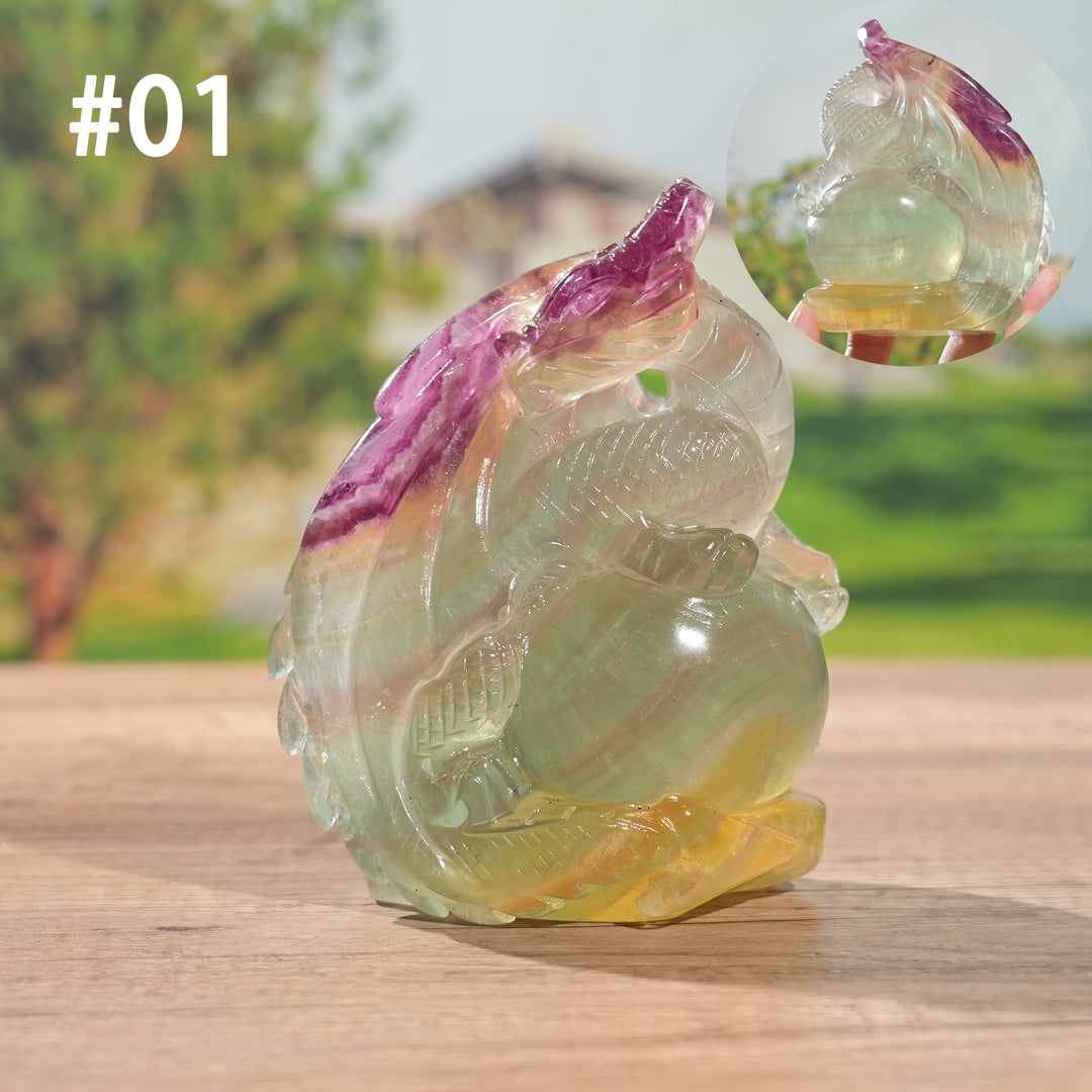 Unique, Natural Carving Fluorite Dragon And Fox