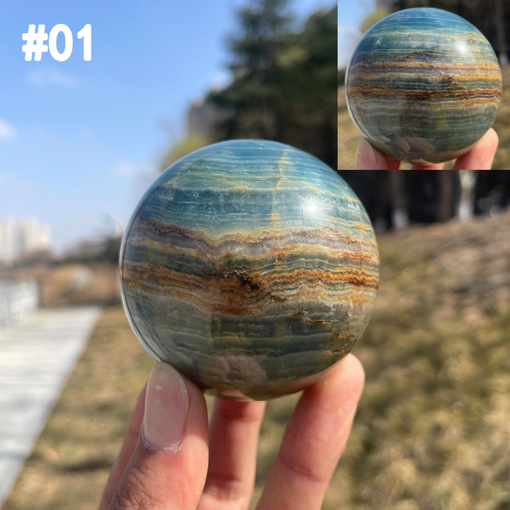 Unique,Natural Lemurian Aquatine Calcite Sphere