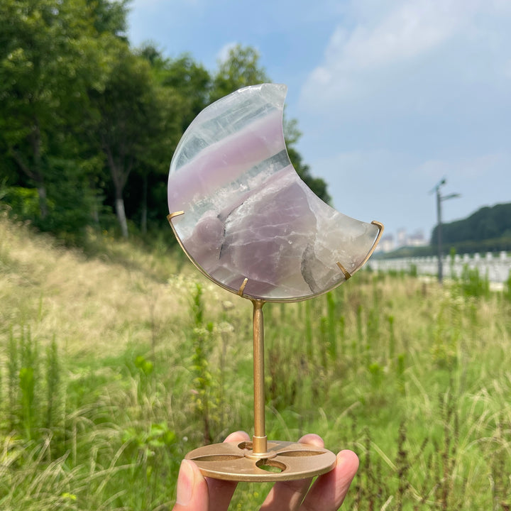 Unique,Natural Crystal Lavender Fluorite Moon With Stand