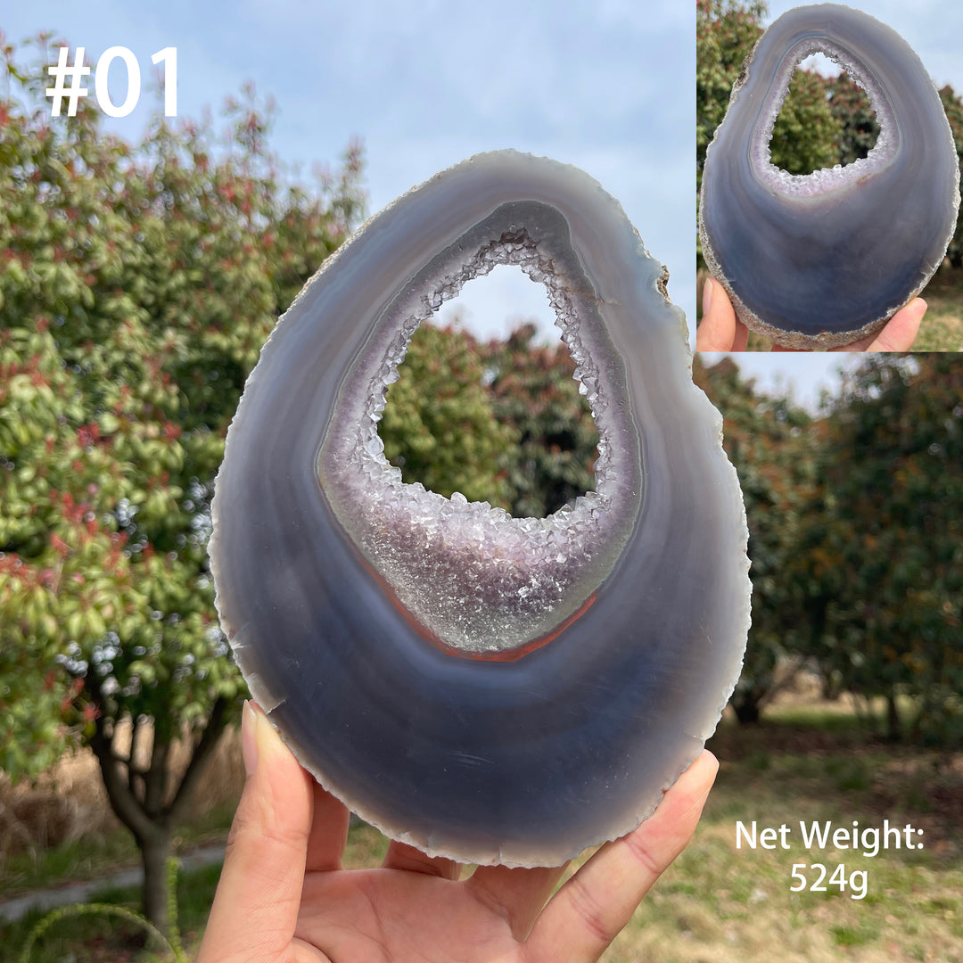 Unique,Natural Agate Geode Crystal Slice