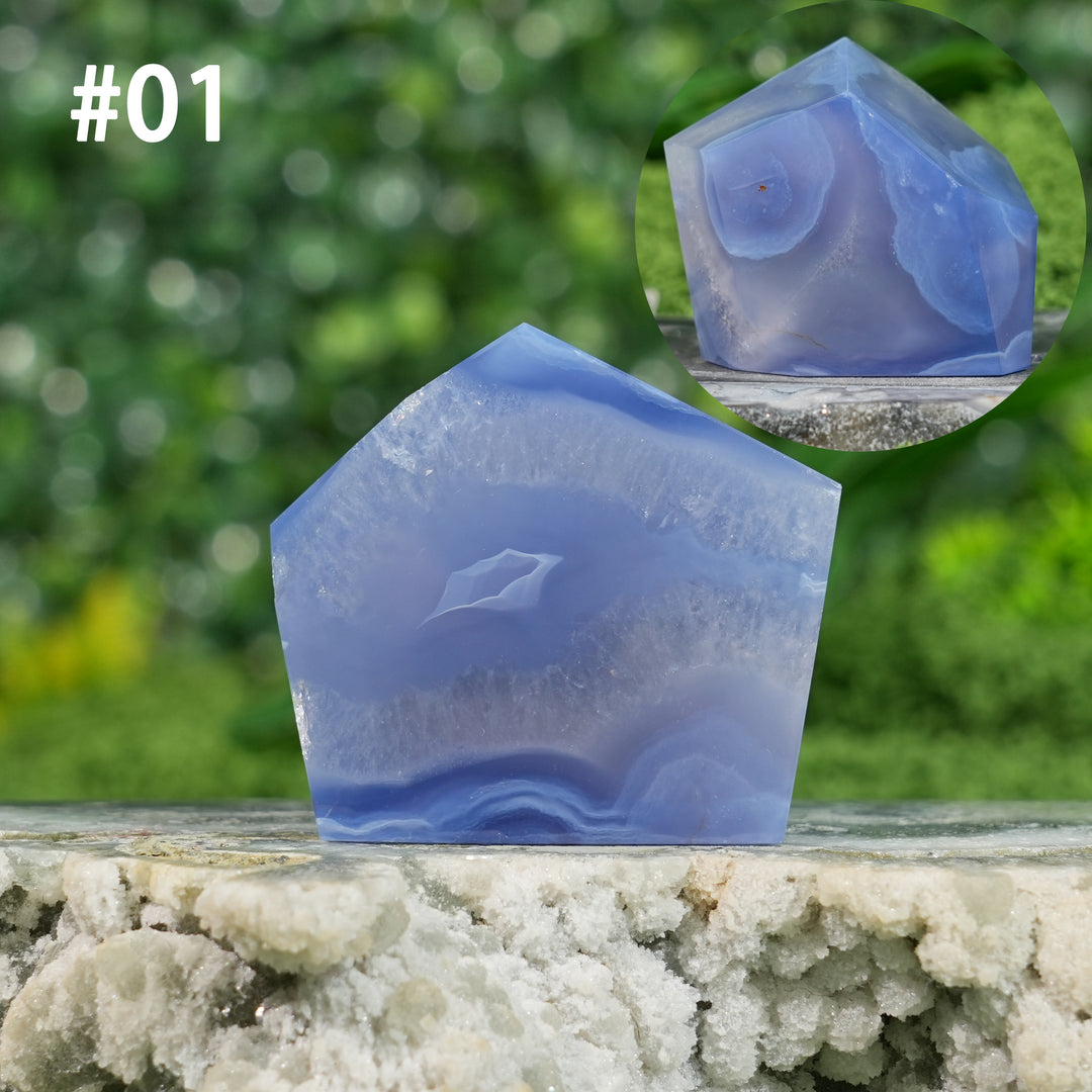 Unique, Natural Crystal Top Blue Agate Freeform