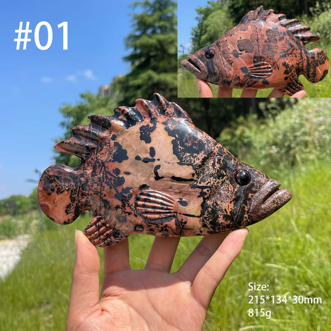 Unique,Natural Crystal Cute Picture Jasper Fish Carving