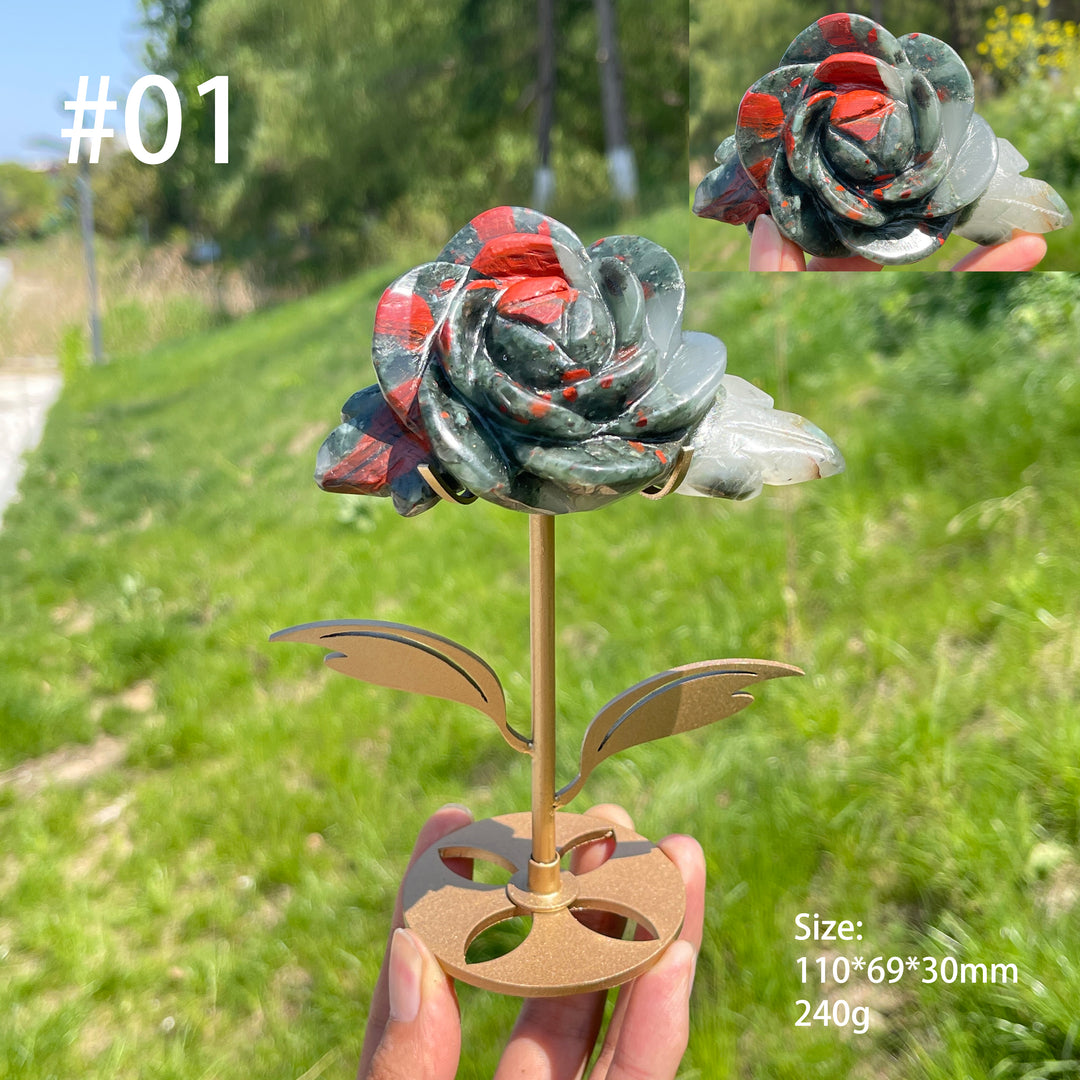 Unique,Natural African Bloodstone Crystal Rose Carving