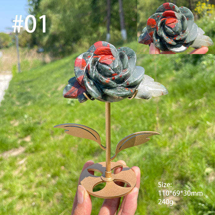Unique,Natural African Bloodstone Crystal Rose Carving