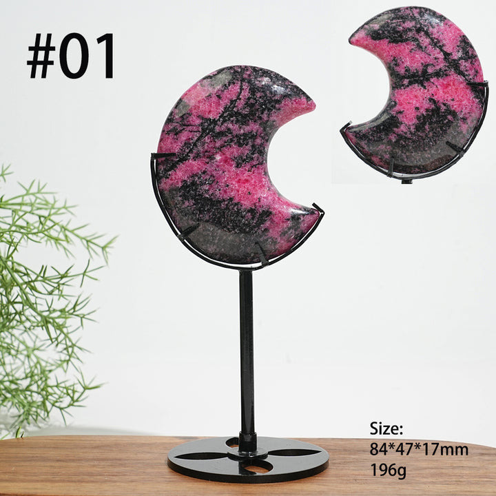 Unique,Natural Crystal Rhodonite Moon Carving