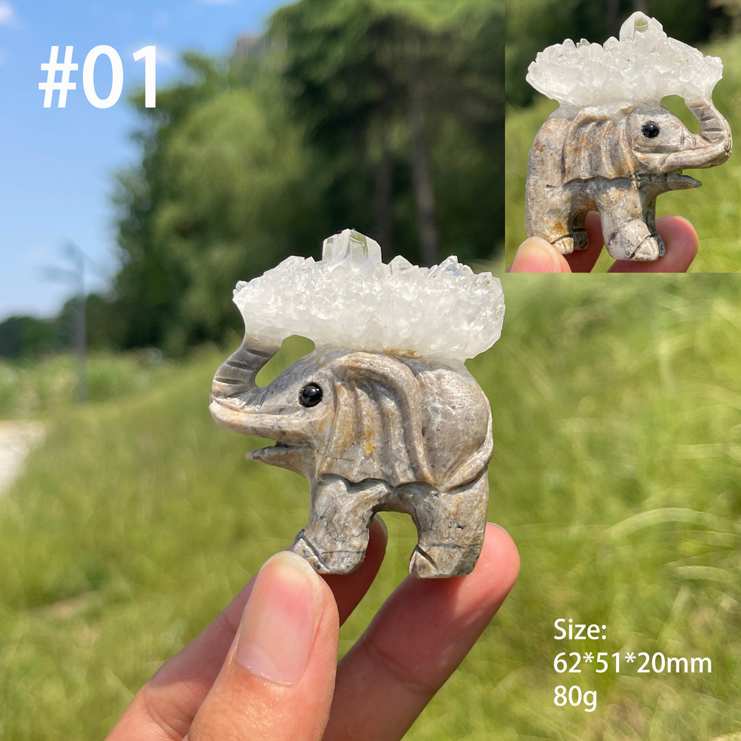 Unique,Natural Crystal Cluster Elephant Carving