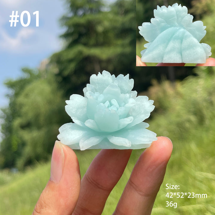 Unique,Natural Blue Quartzite Peony Flower Carving