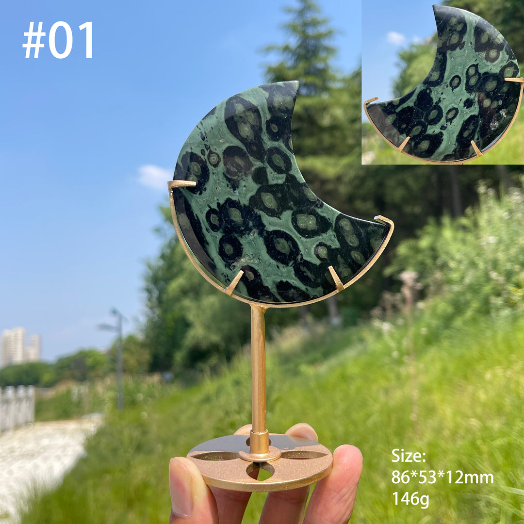 Unique,Natural Kambaba Jasper Crescent Moon Carving On Stand