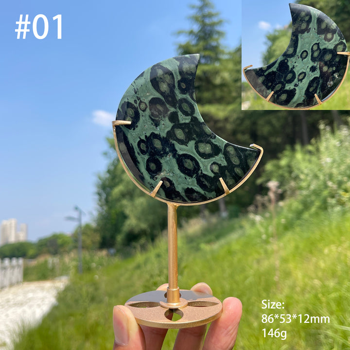 Unique,Natural Kambaba Jasper Crescent Moon Carving On Stand