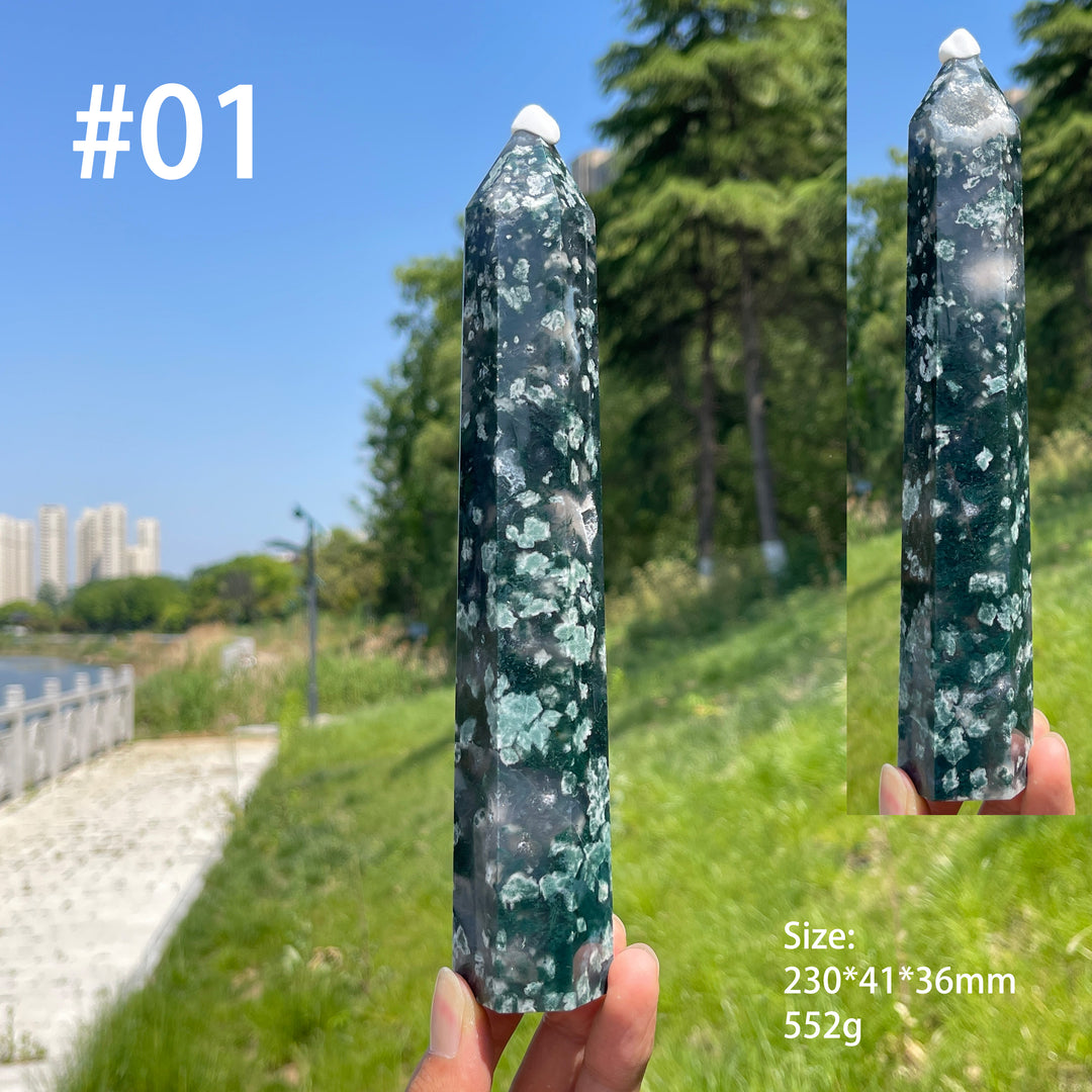 Unique,Natural Crystal Moss Agate Calcite Point