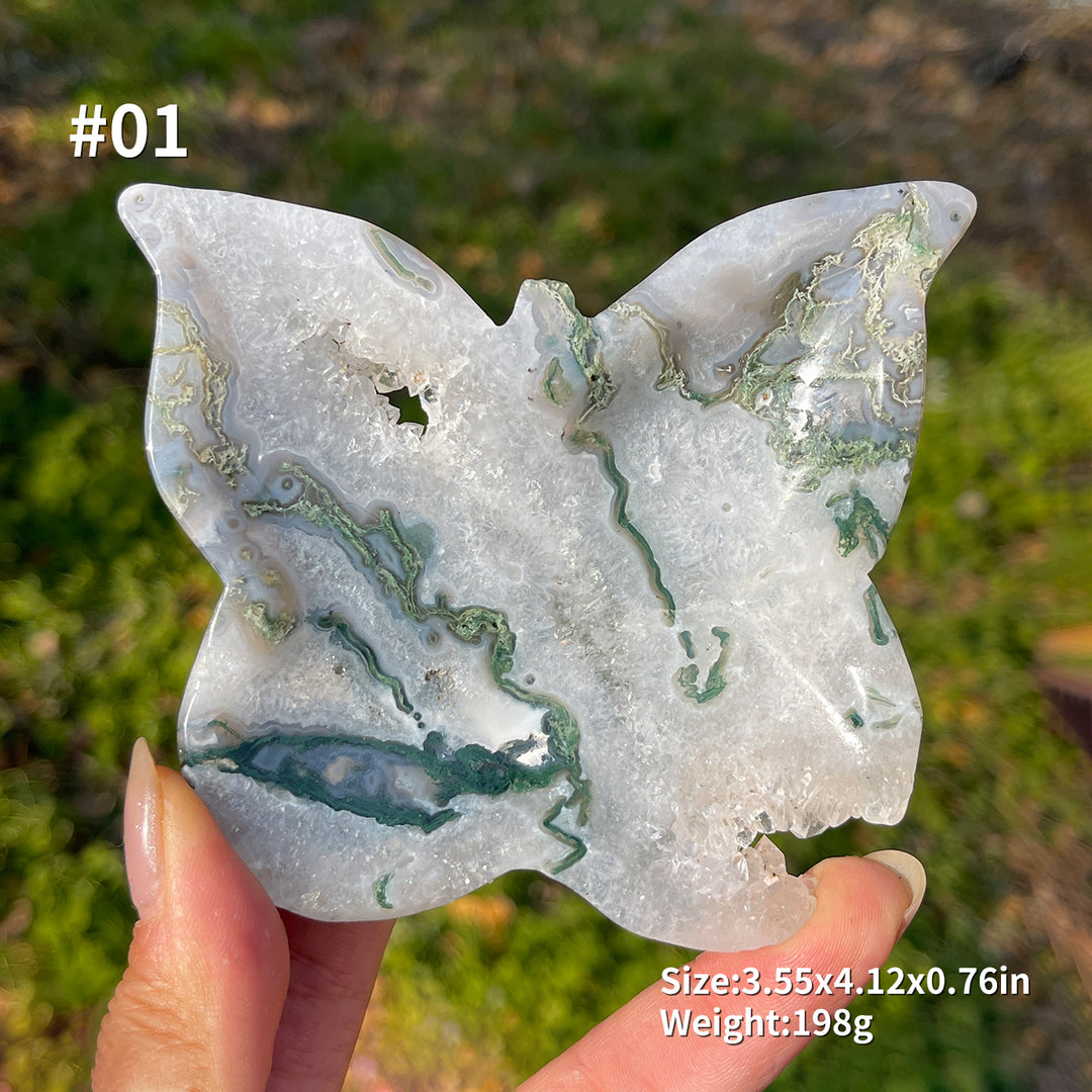 Unique,Natural Moss Agate Butterfly Bowl