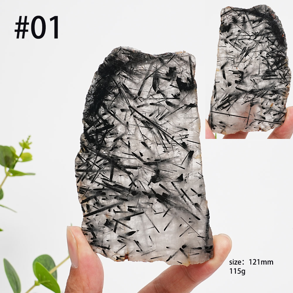 Unique,Natural Crystal Black Tourmaline In Quartz Slice