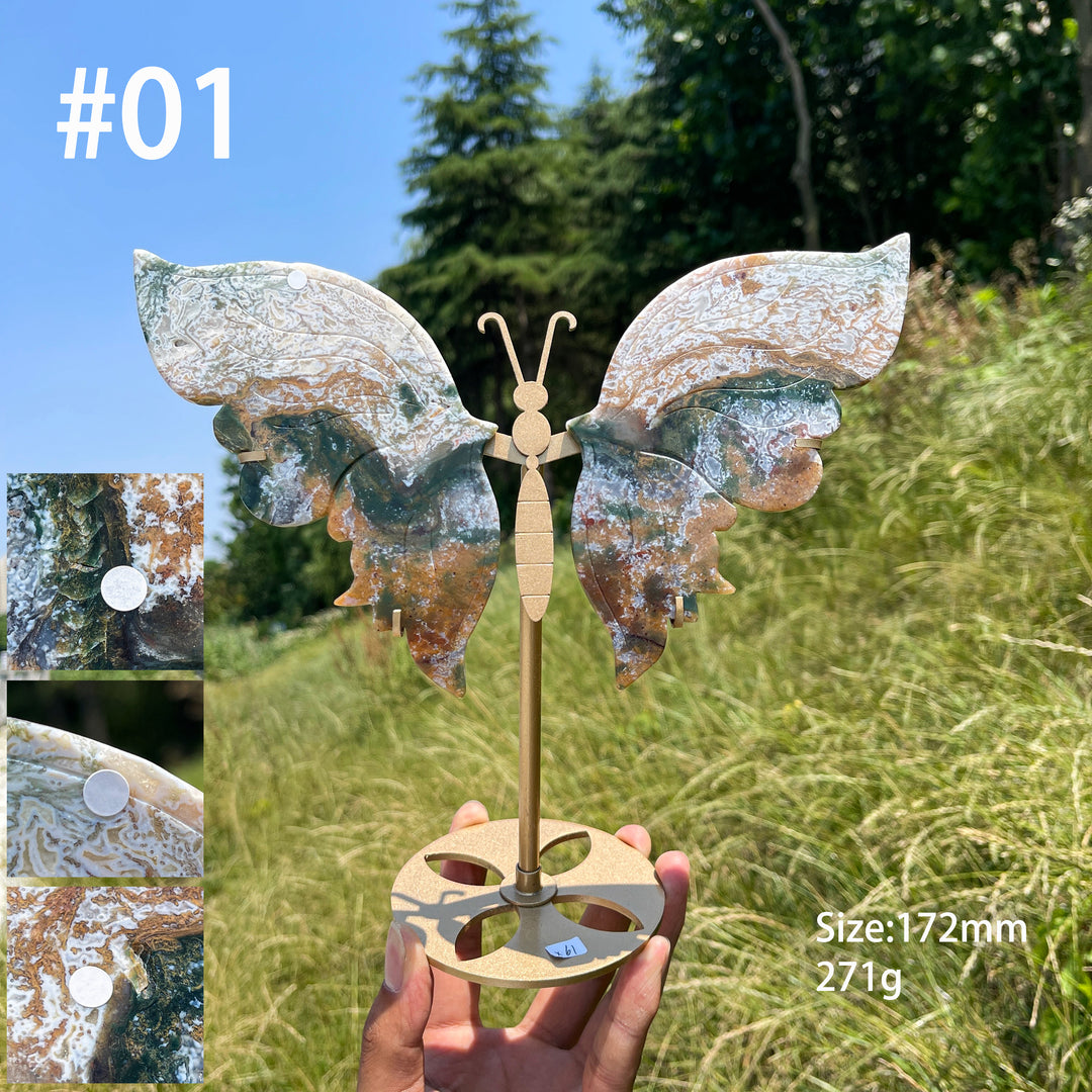 Unique,A Slightly Imperfect Natural Elegant Moss Agate Butterfly Wing Set