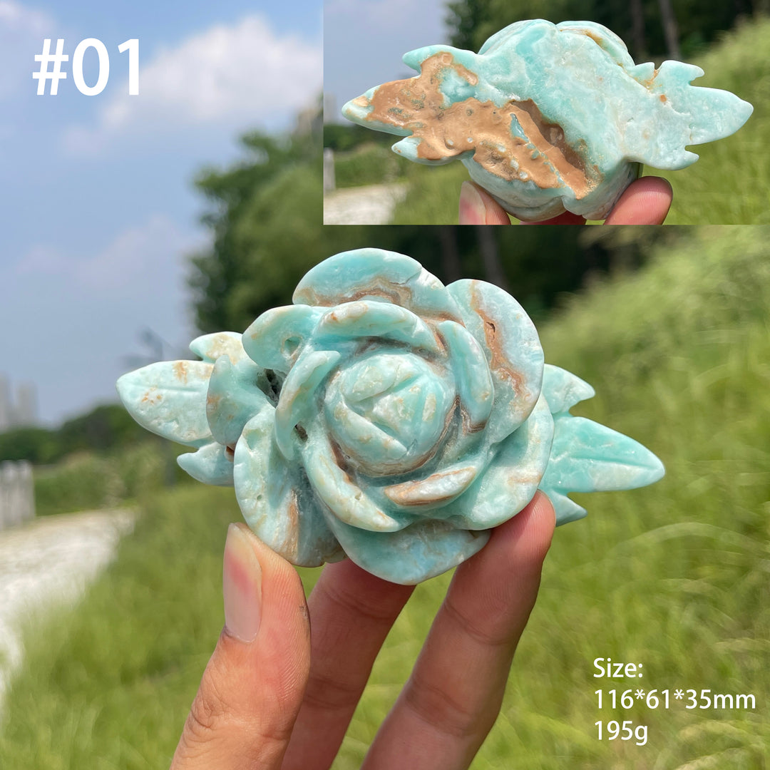 Unique,Natural Serene Hemimorphite Peony Flower Carving