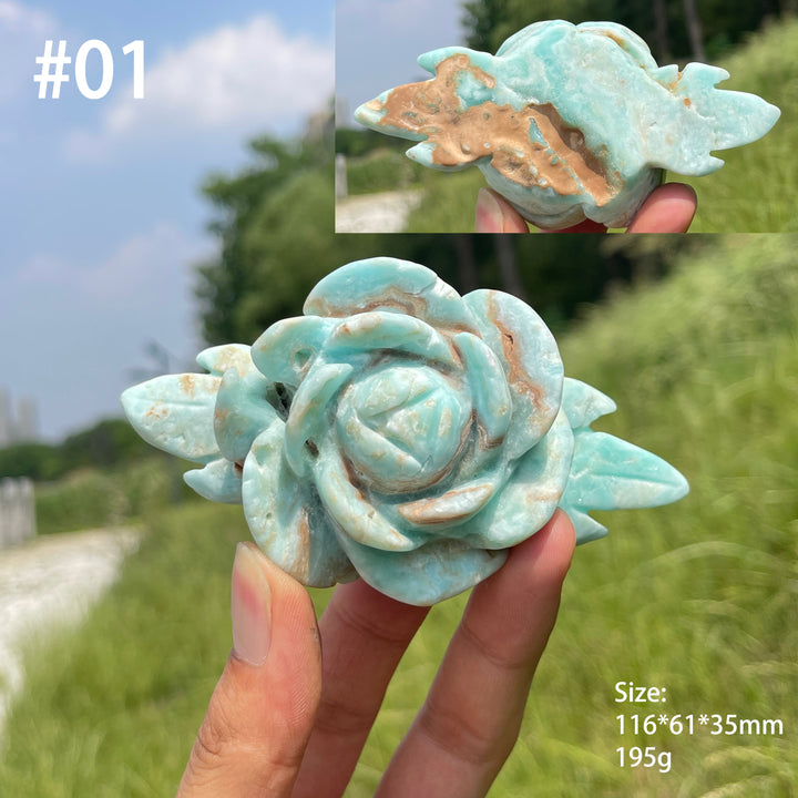 Unique,Natural Serene Hemimorphite Peony Flower Carving