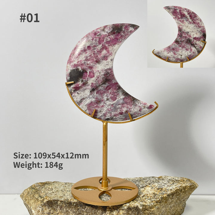 Unique, Natural Crystal Pink Tourmaline with Smoky Quartz Moon