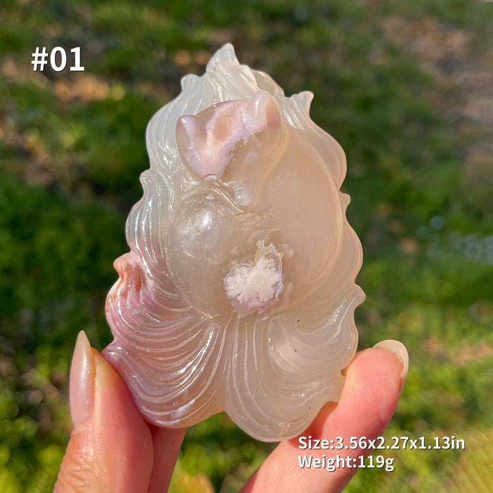 Unique,Natural Crystal Flower Agate Nine-Tailed Fox