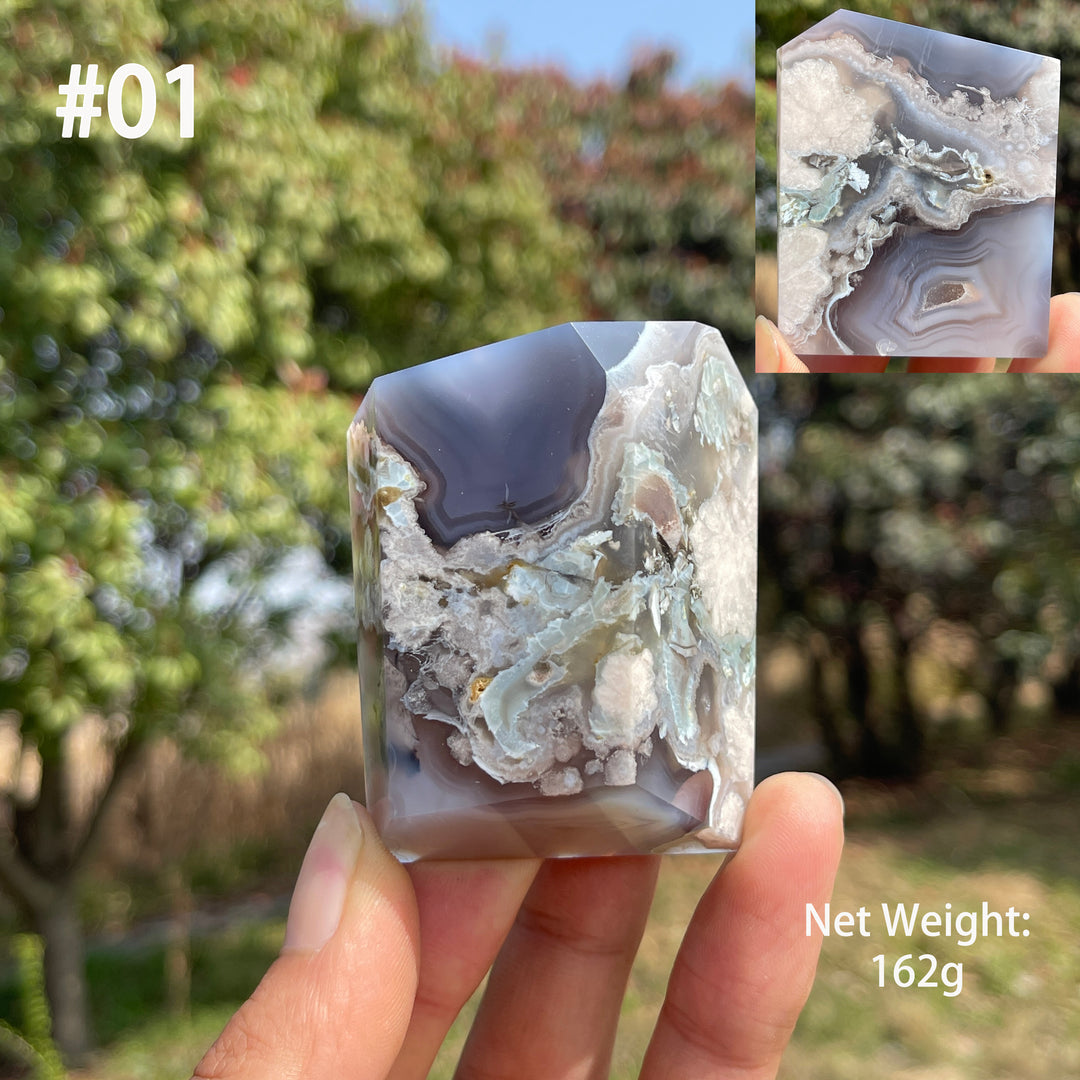 Unique,Natural Crystal Black Flower Agate Freeform