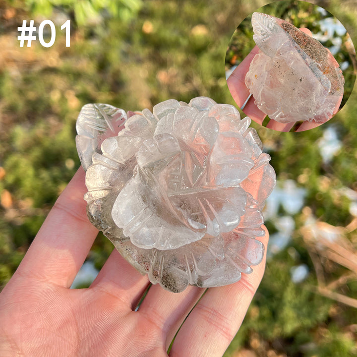 Unique,Natural Crystal Carving Peony Flower