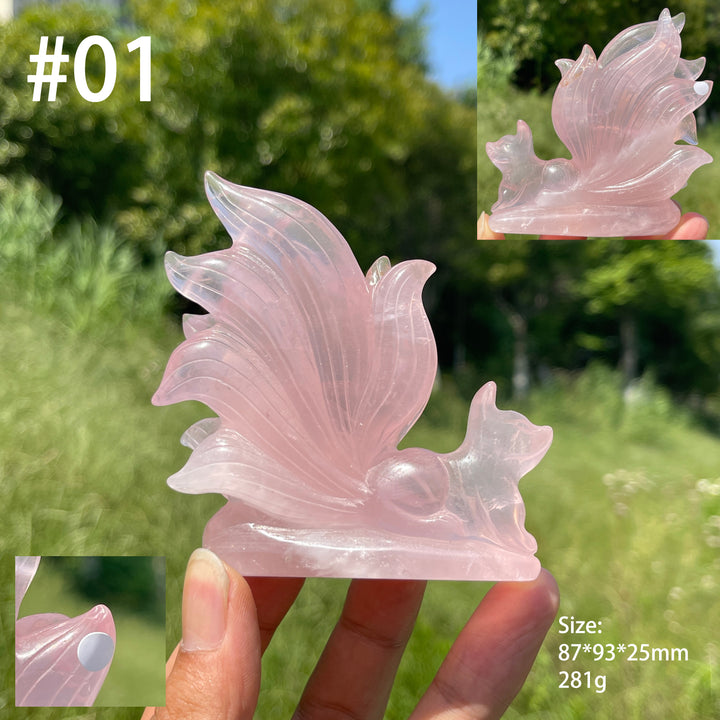 Unique,A Slightly Imperfect Natural Rose Quartz Nine-Tailed Fox Carving