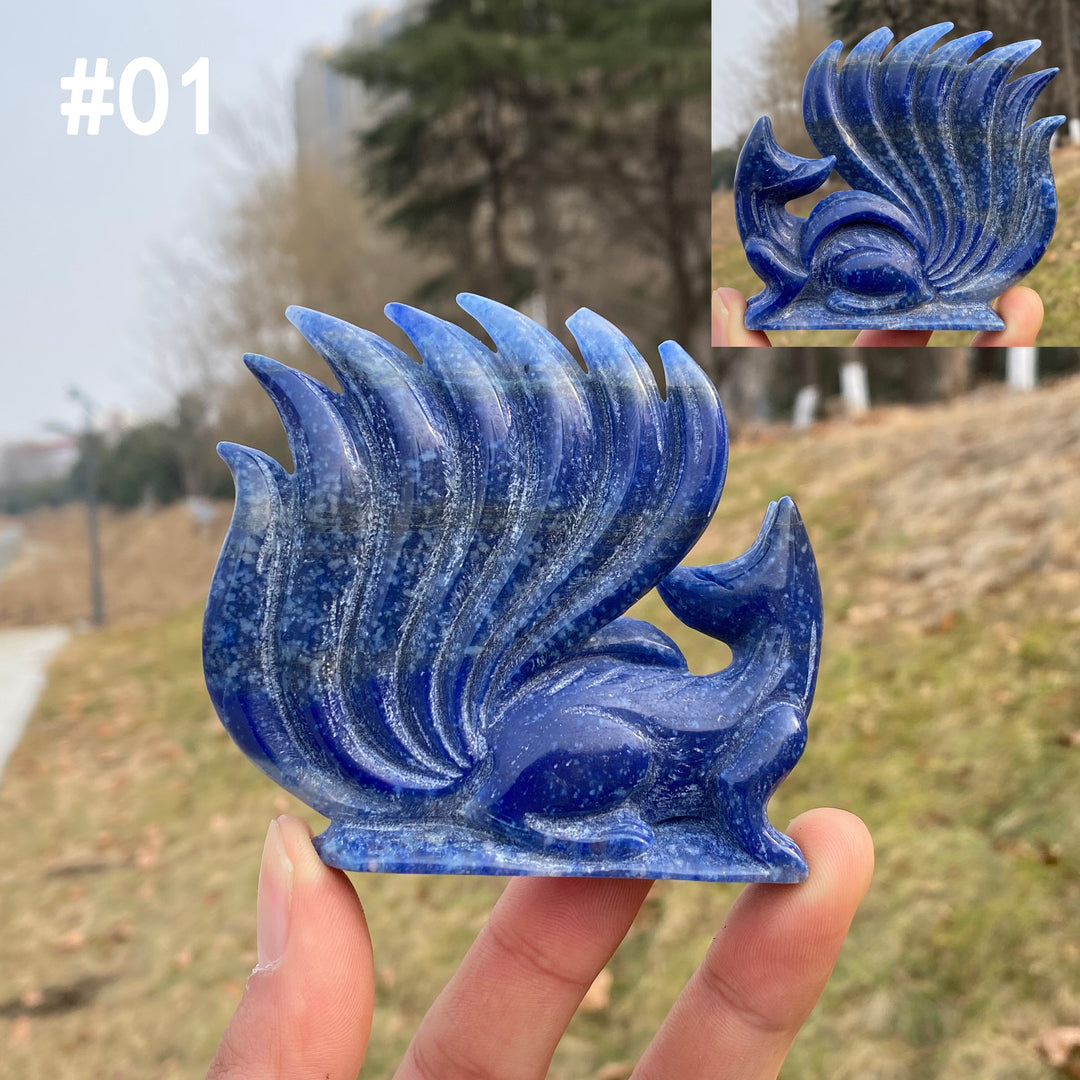 Unique,Natural Crystal Carving Blue Aventurine Nine-Tailed Fox