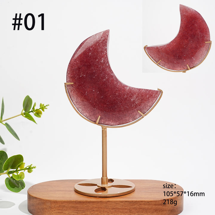 Unique,Natural Strawberry Quartz Moon With Stand