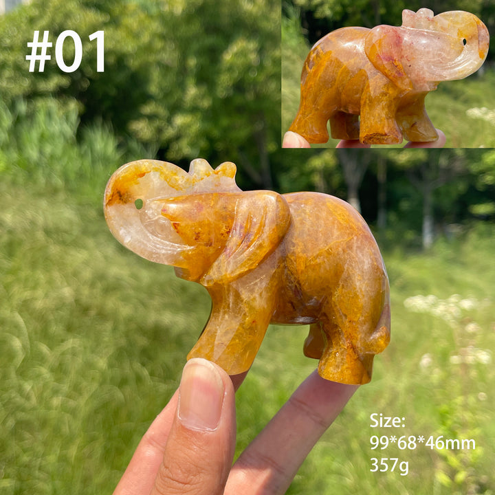 Unique,Natural Crystal Warm Golden Healer Elephant Carving