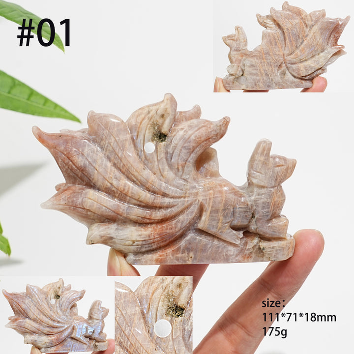 Unique,A Slightly Imperfect Natural Sunstone Moonstone Exquisite Nine-Tailed Fox