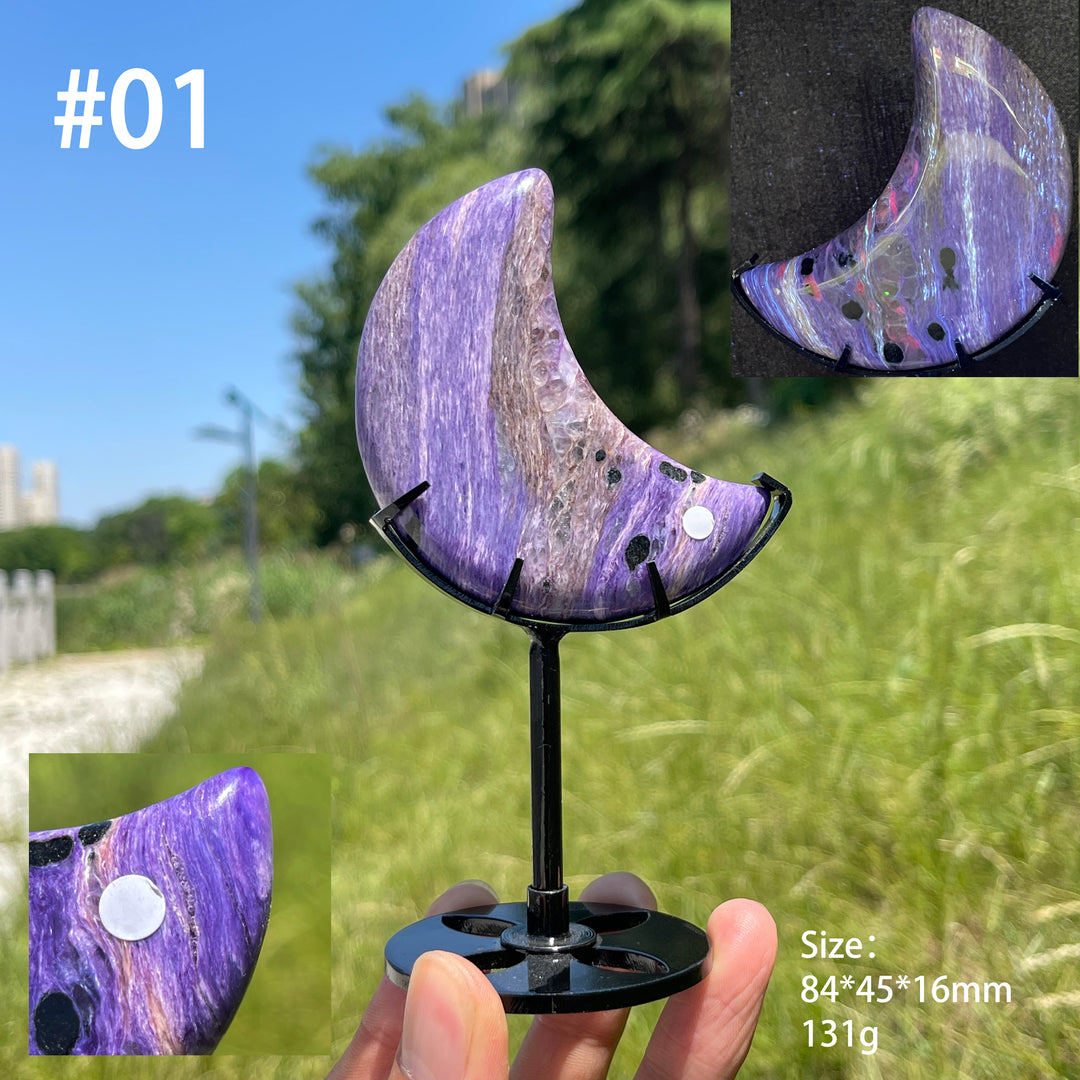 Unique,A Slightly Imperfect Natural Charoite Moon Carving