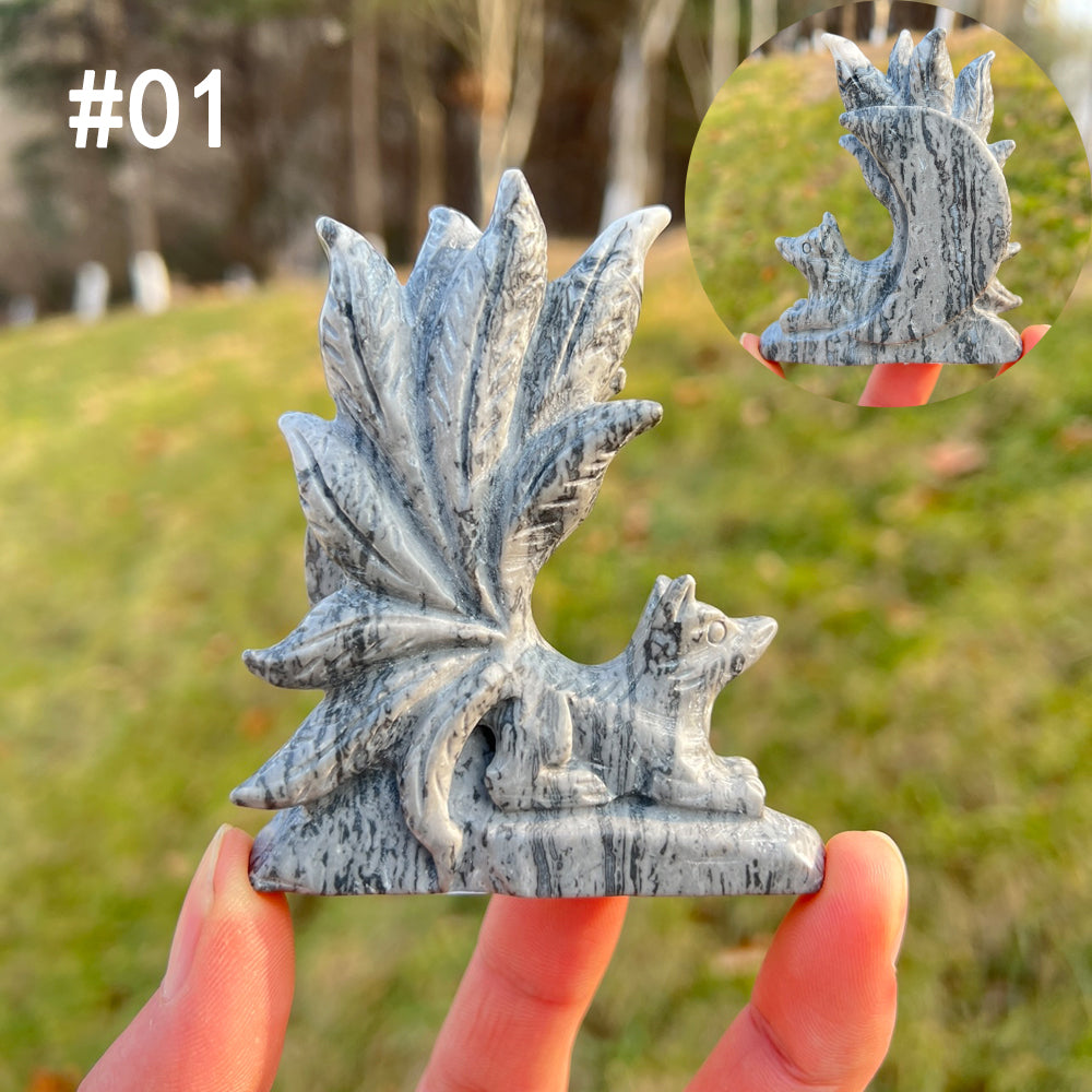 Unique,Natural Crystal Carving Nine-Tailed Fox