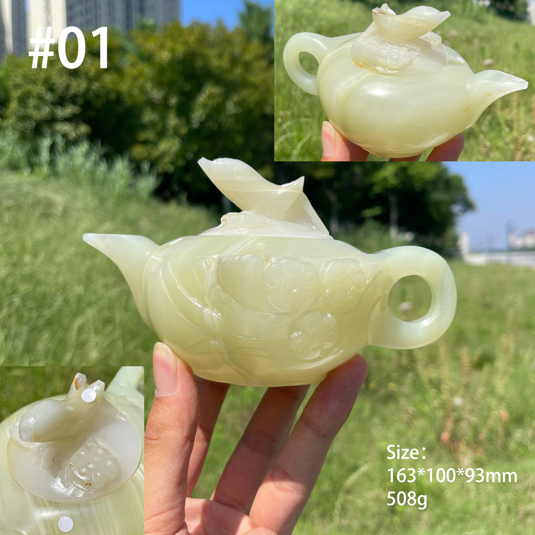 Unique,A Slightly Imperfect Natural Elegant Afghanistan Jade Teapot Carving