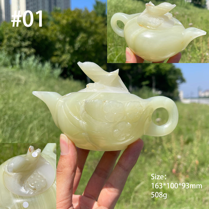 Unique,A Slightly Imperfect Natural Elegant Afghanistan Jade Teapot Carving
