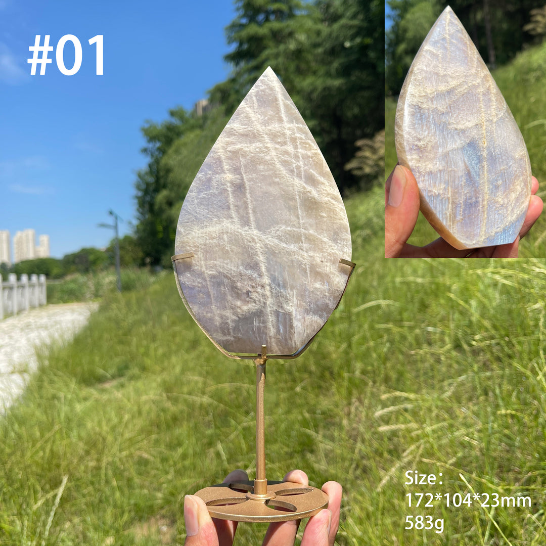 Unique,Natural Crystal Moonstone Teardrop With Stand