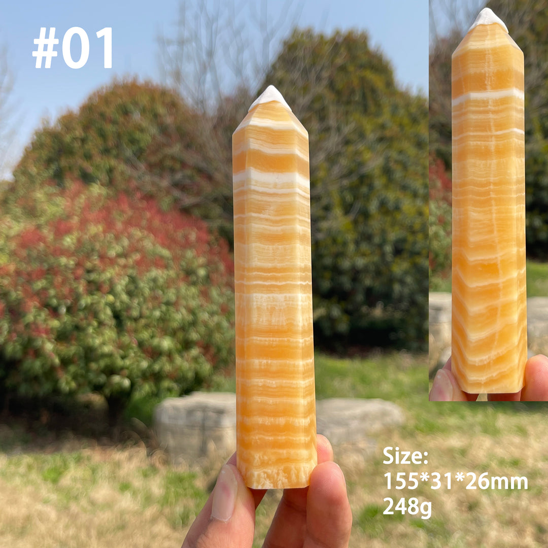 Unique,Natural Crystal Yellow Calcite Point
