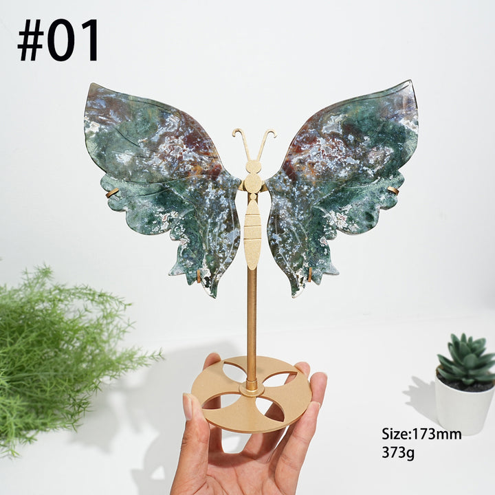 Unique,Natural Ocean Jasper Butterfly Wings On Stand