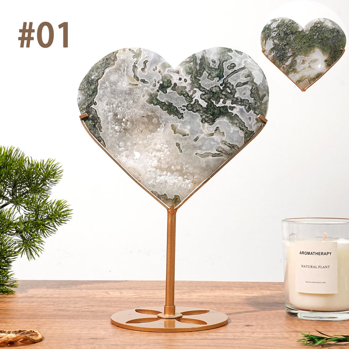 Unique,  Natural Moss Agate Geode Heart